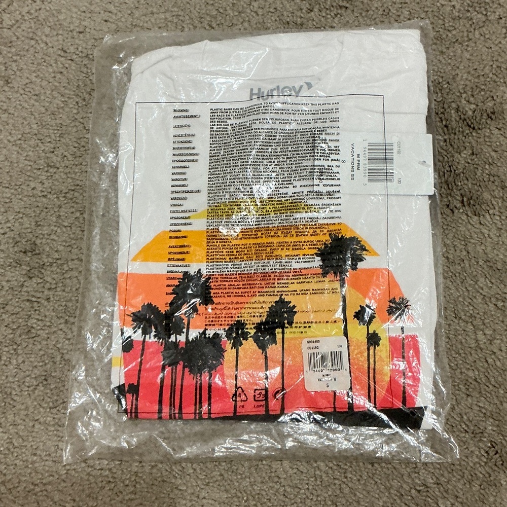 Hurley White Tee with Sunset Palm Design